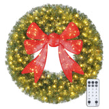 Couronne de Noël illuminée nœud 3D 91 cm