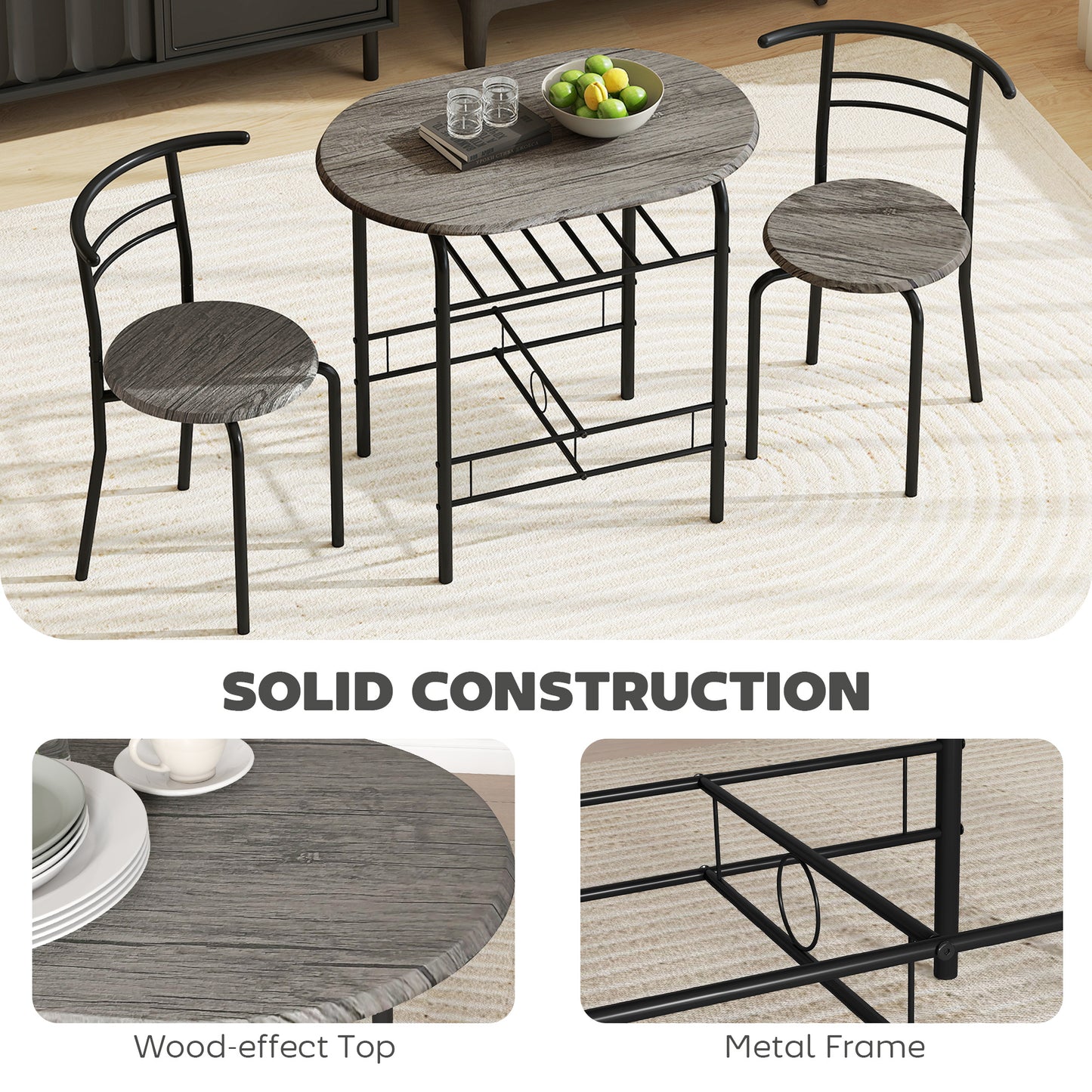 Ensemble table et chaises de cuisine 3 pièces