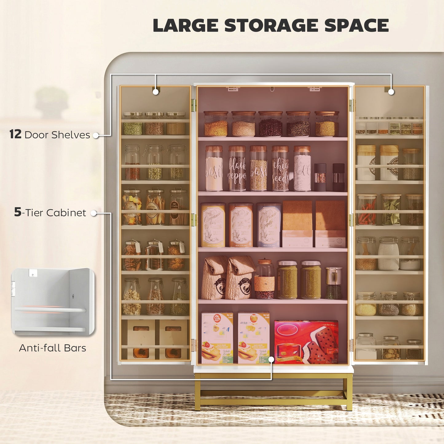 Armoire de cuisine autoportante 5 tablettes ajustables