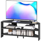 Meuble TV de coin avec 2 tablettes ouvertes
