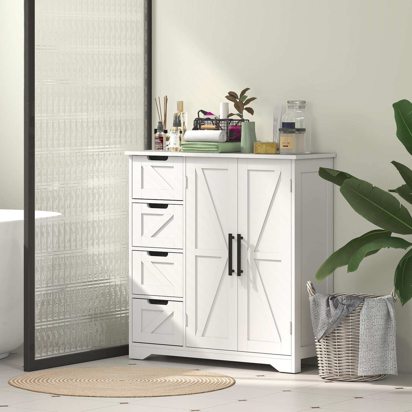 Armoire de salle de bain style fermette avec tiroirs