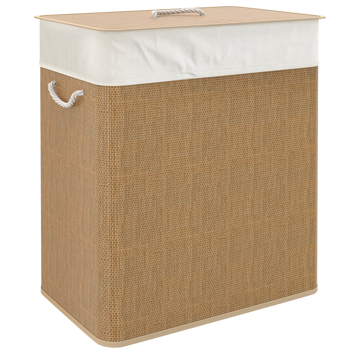 Panier à linge double 100L bambou avec couvercle