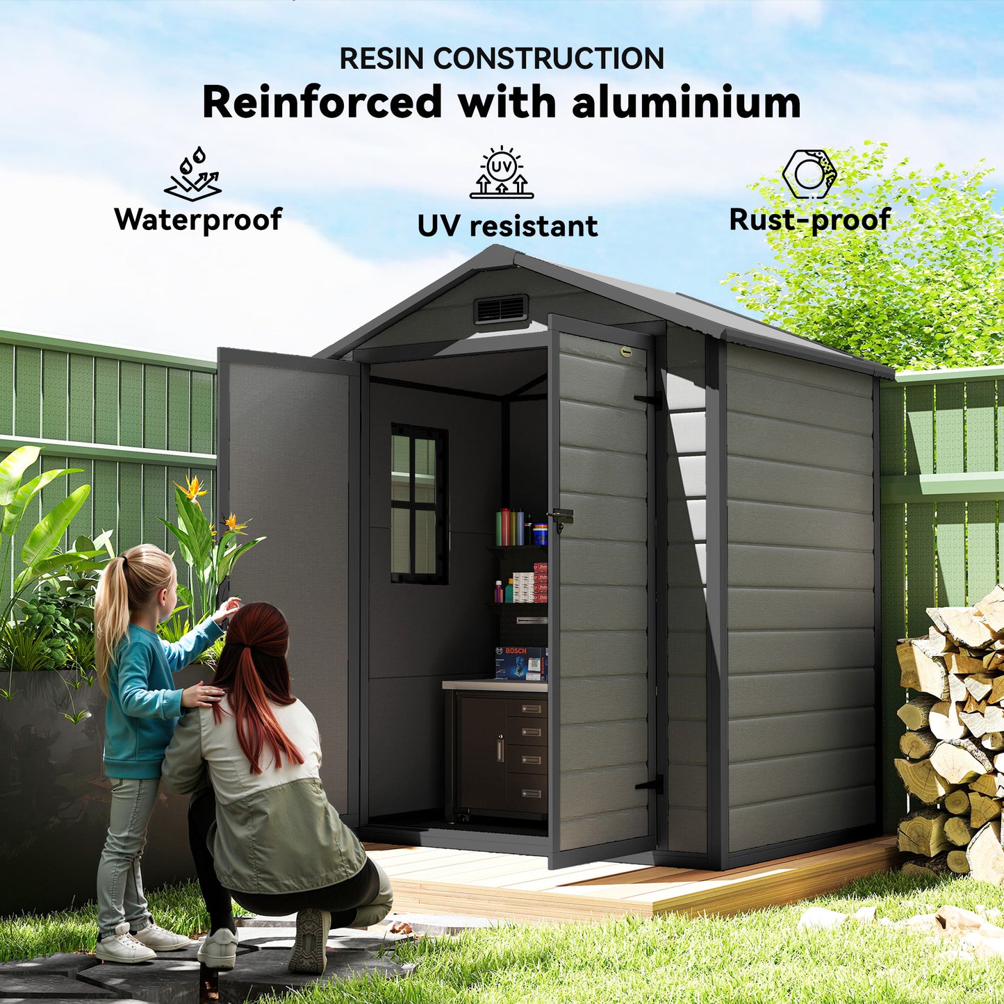 Abri de jardin en plastique avec double porte et verrou