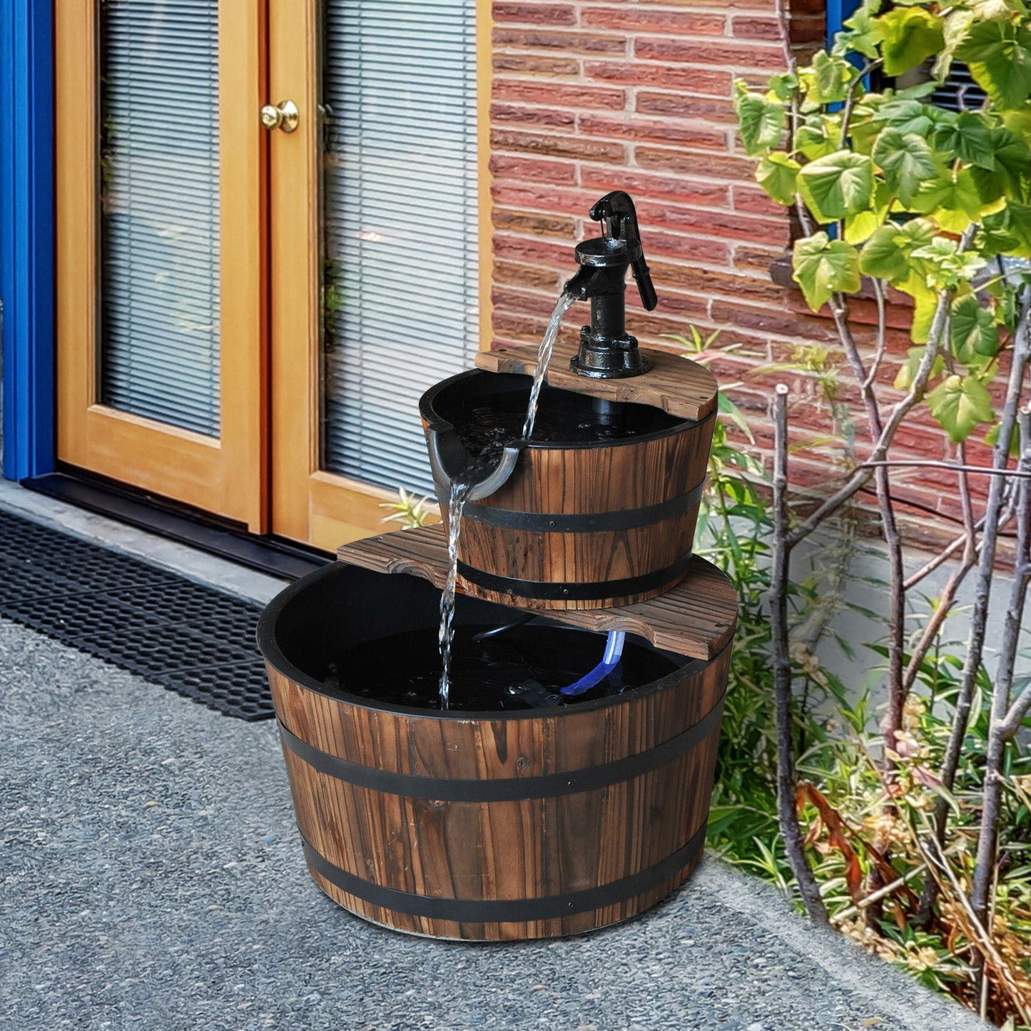 Fontaine d'eau en bois 2 niveaux avec pompe électrique