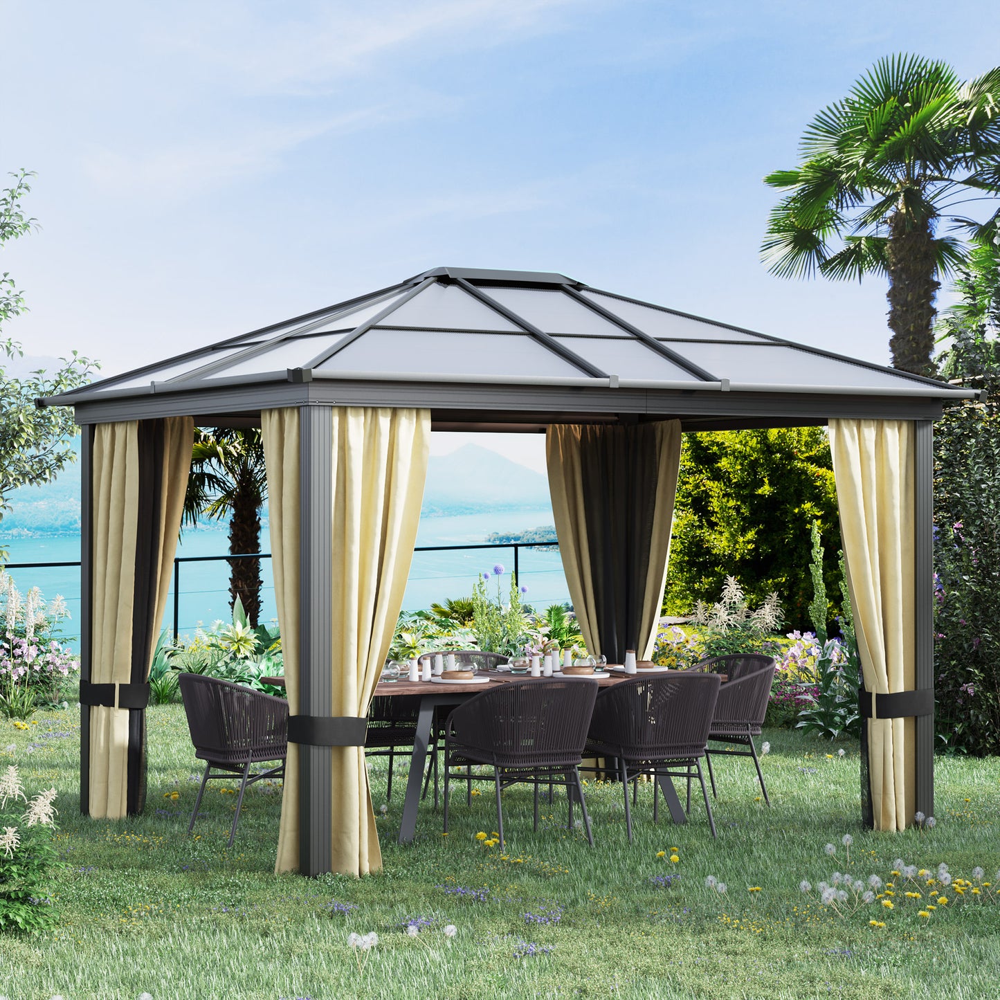 Gazebo à toit rigide polycarbonate 305 x 365 cm