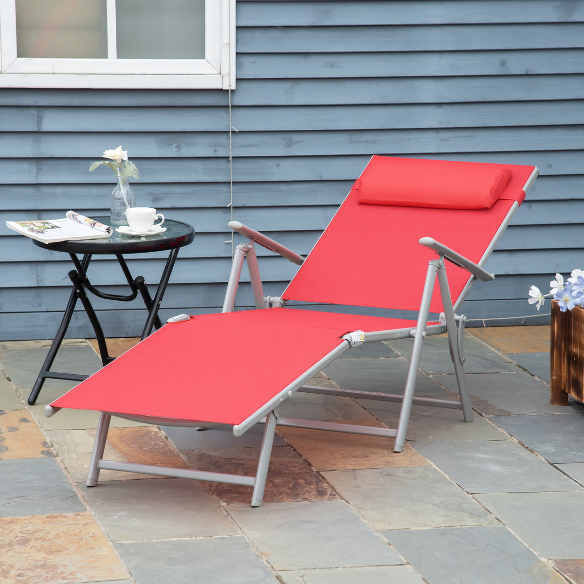 Chaise longue pliante réglable en acier — 7 positions