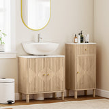 Meuble-lavabo sur pied avec portes rainurées