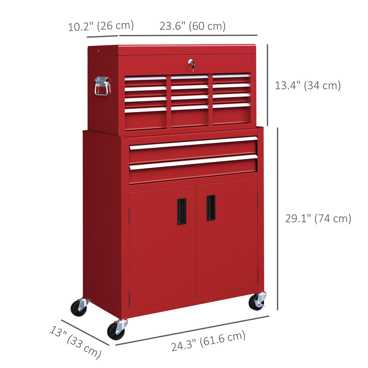 Coffre à outils roulant 2 en 1 à 6 tiroirs verrouillable