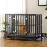 Cage pour chien robuste en acier avec roulettes