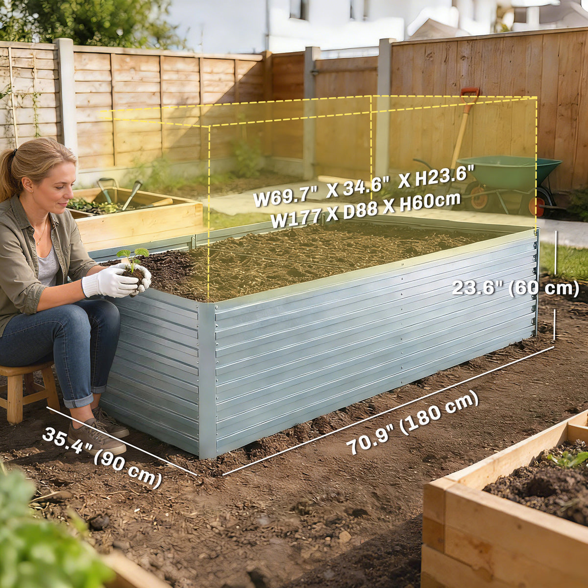 Lit de jardin surélevé galvanisé 180 cm, lot de 2