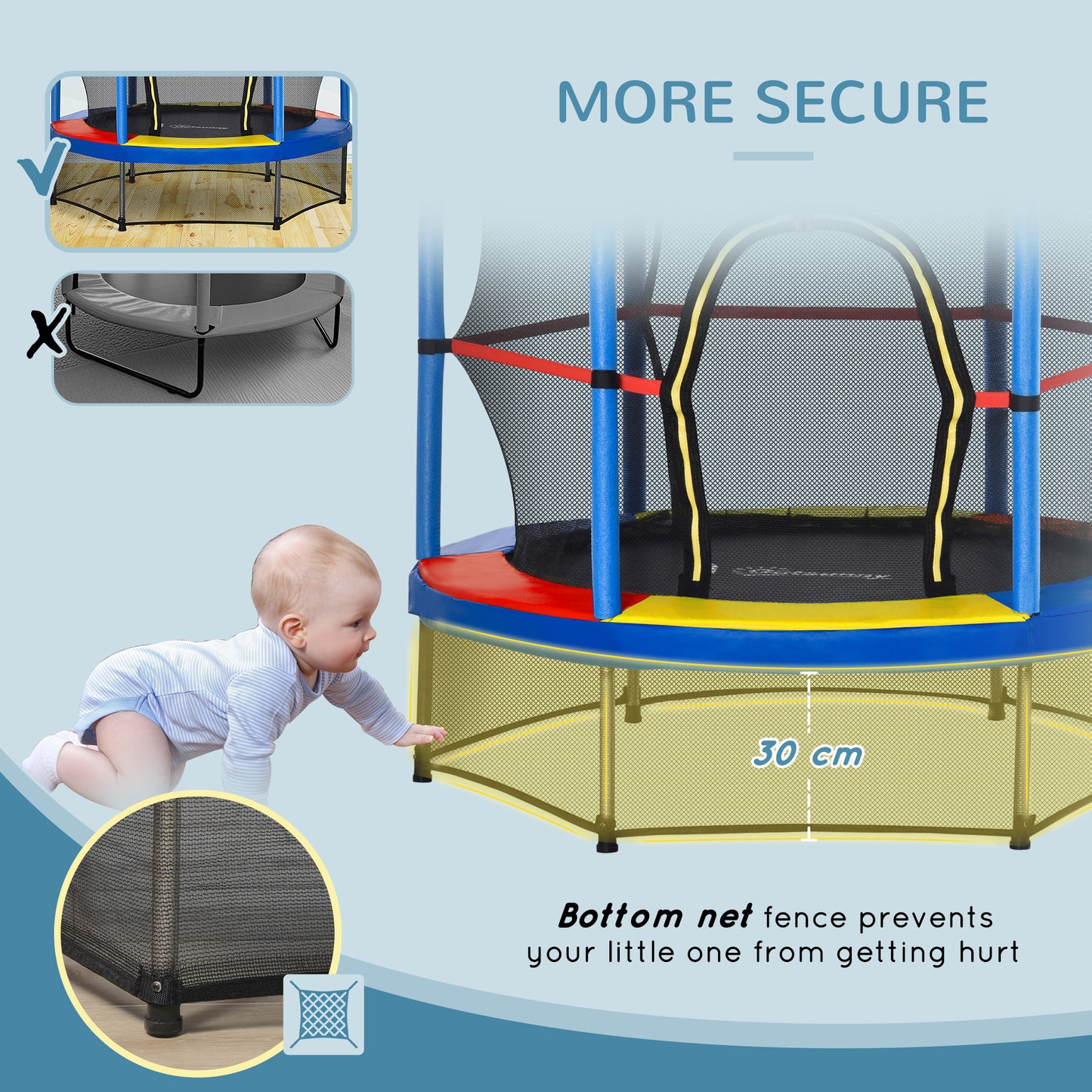 Trampoline enfant sans ressorts avec filet — multicolore
