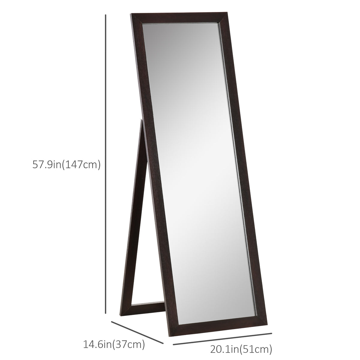 Miroir pleine longueur rectangulaire 147 x 51 cm avec cadre