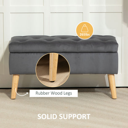 Pouf coffre rembourré velours avec pattes en bois