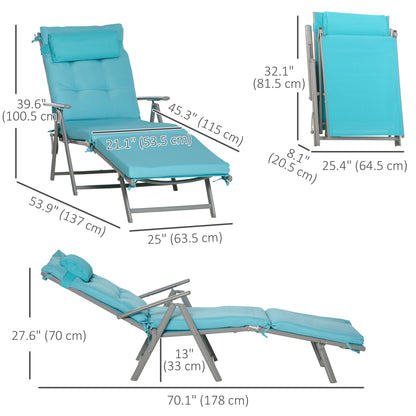 Chaise longue pliante extérieure à 7 positions avec coussin