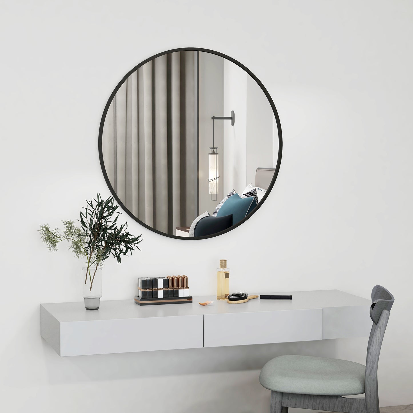 Miroir mural rond 91 cm cadre métallique décoratif