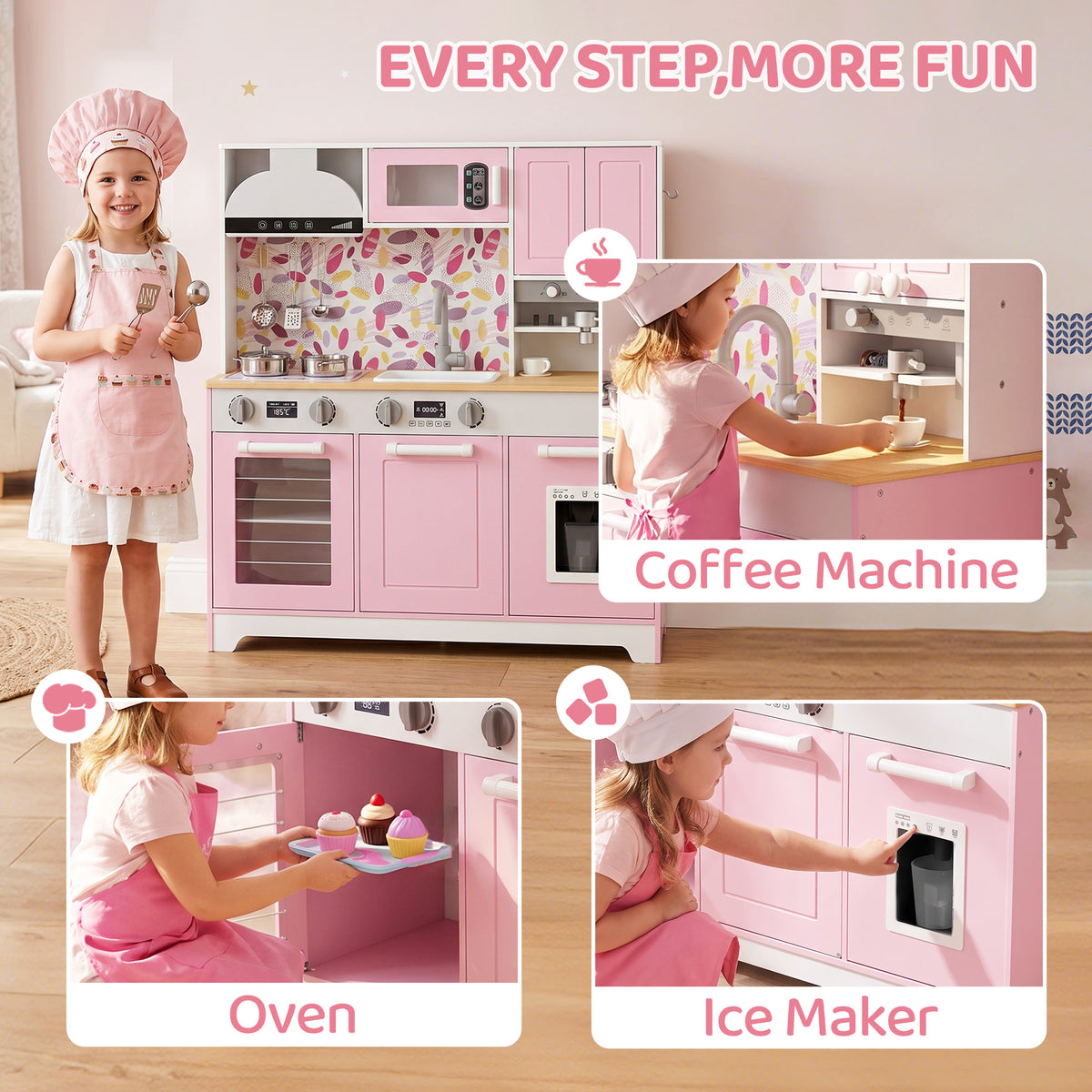 Cuisine jouet en bois pour enfants avec cafetière et accessoires