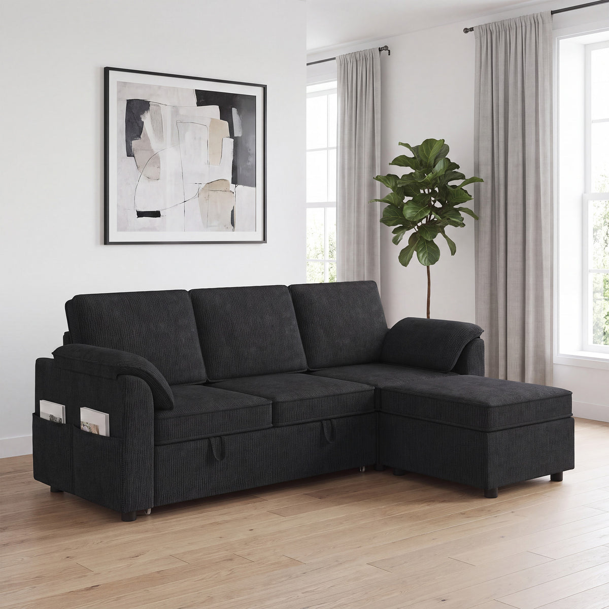Divan-lit sectionnel réversible avec rangement