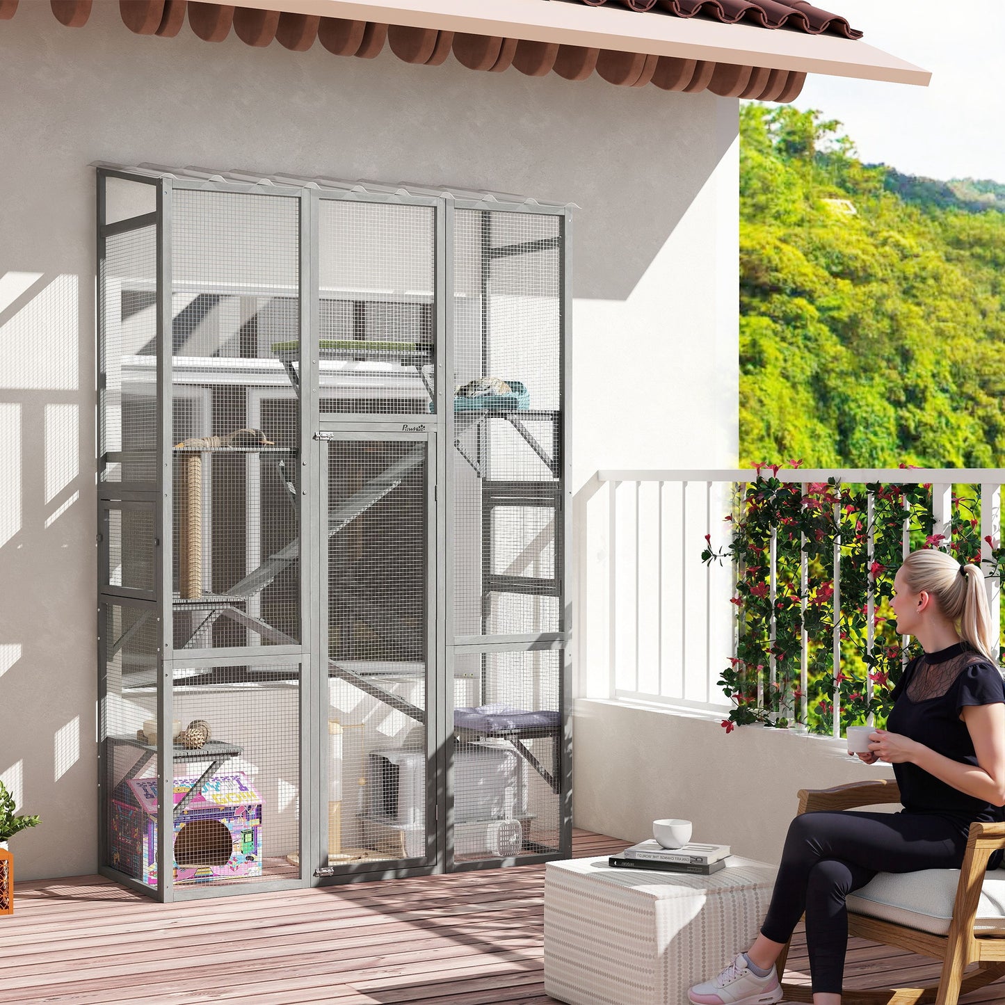 Enclos extérieur pour chat avec 6 plateformes de saut