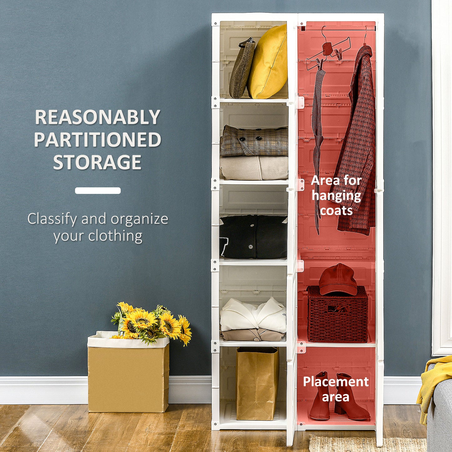 Penderie pliable modulaire avec rangements cubes et tringles