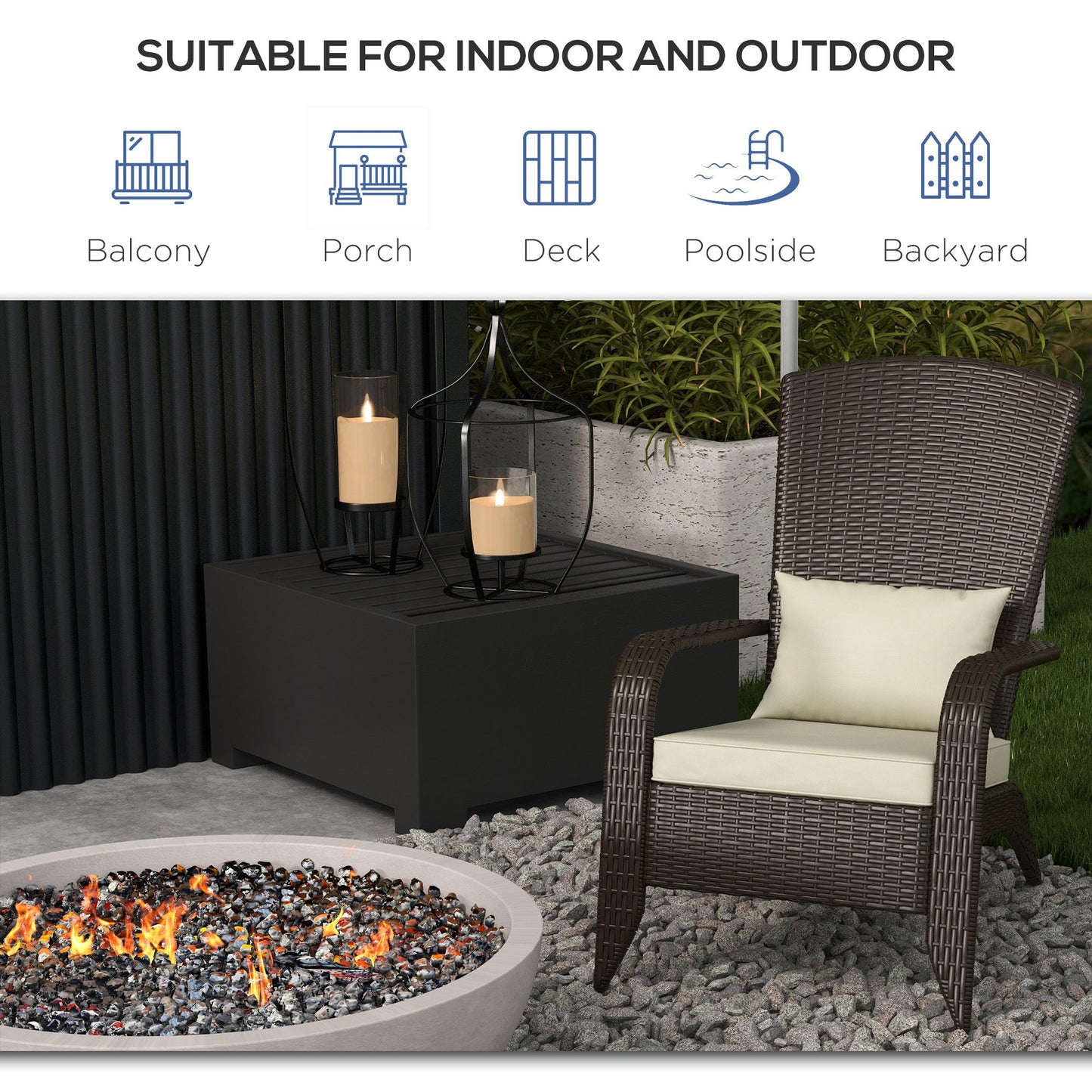 Fauteuil Adirondack rotin extérieur avec coussins
