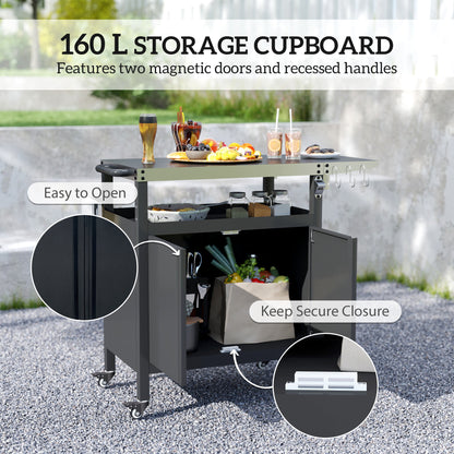 Chariot BBQ extérieur avec table pliante et dessus inox