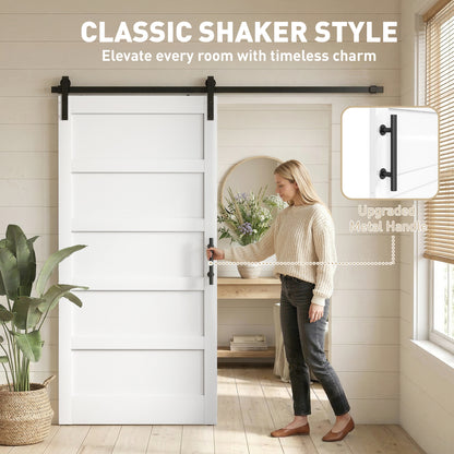 Porte de grange coulissante style Shaker avec quincaillerie