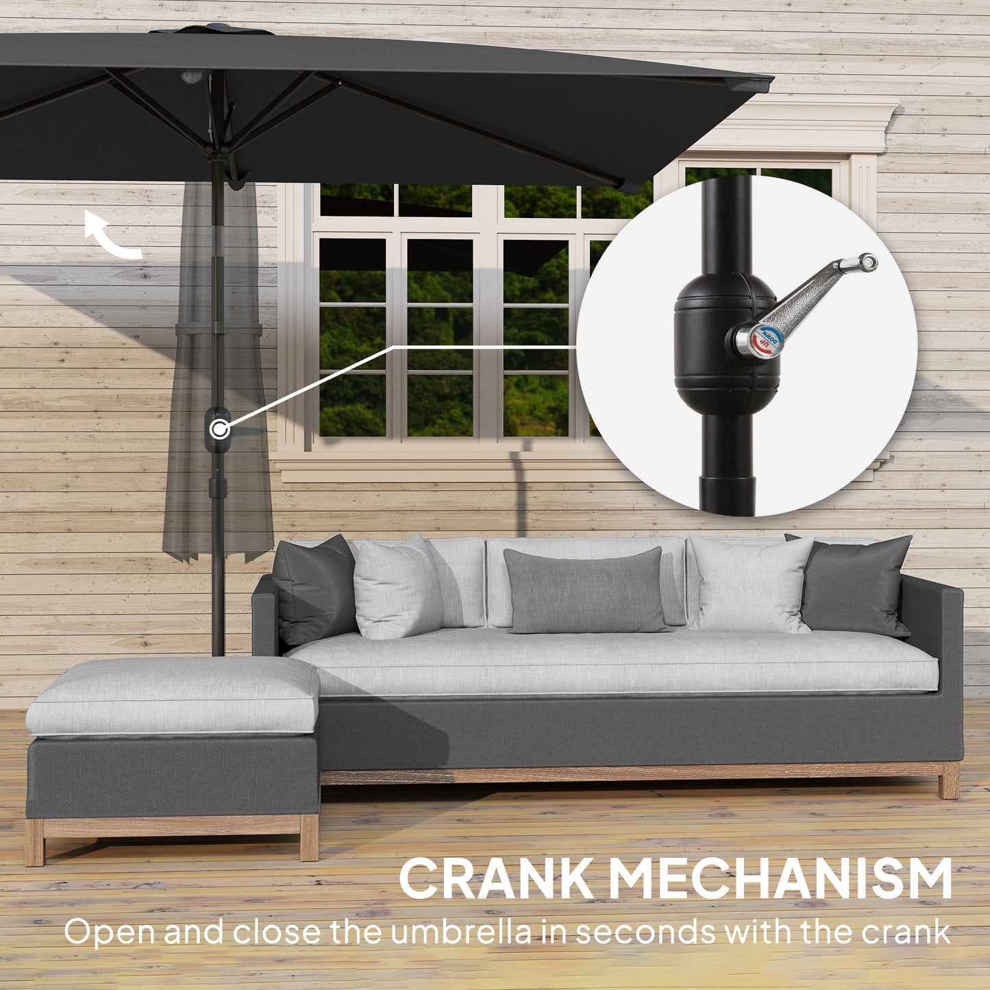Parasol rectangulaire inclinable avec manivelle 200x290cm