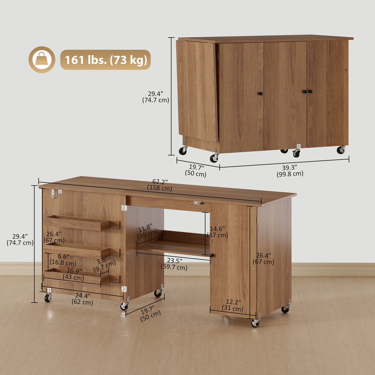 Table de couture pliante avec rangement — Bois