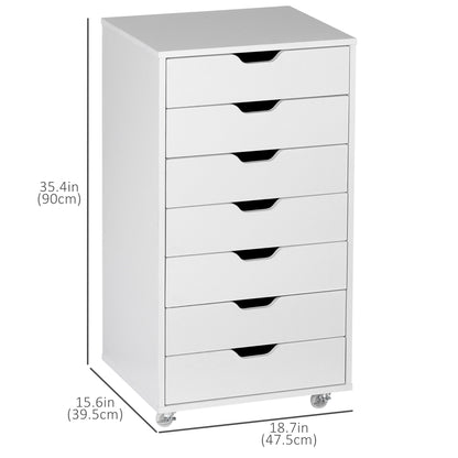 Classeur vertical 7 tiroirs sur roulettes en bois