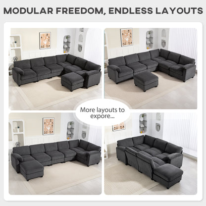 Sofa sectionnel modulaire en forme de U en velours côtelé