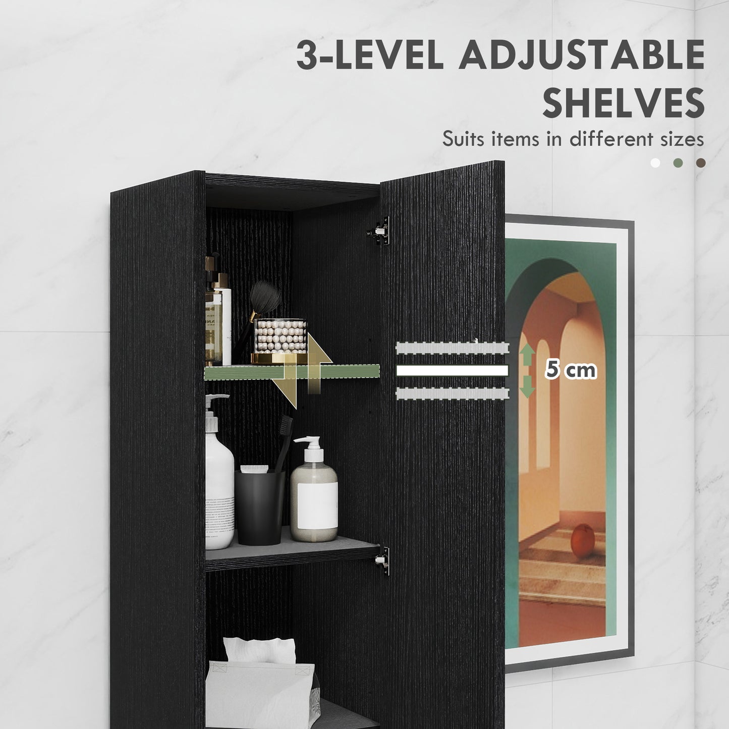 Armoire de salle de bain haute avec tablettes ajustables