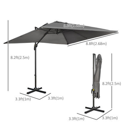 Parasol déporté carré inclinable avec manivelle et pied