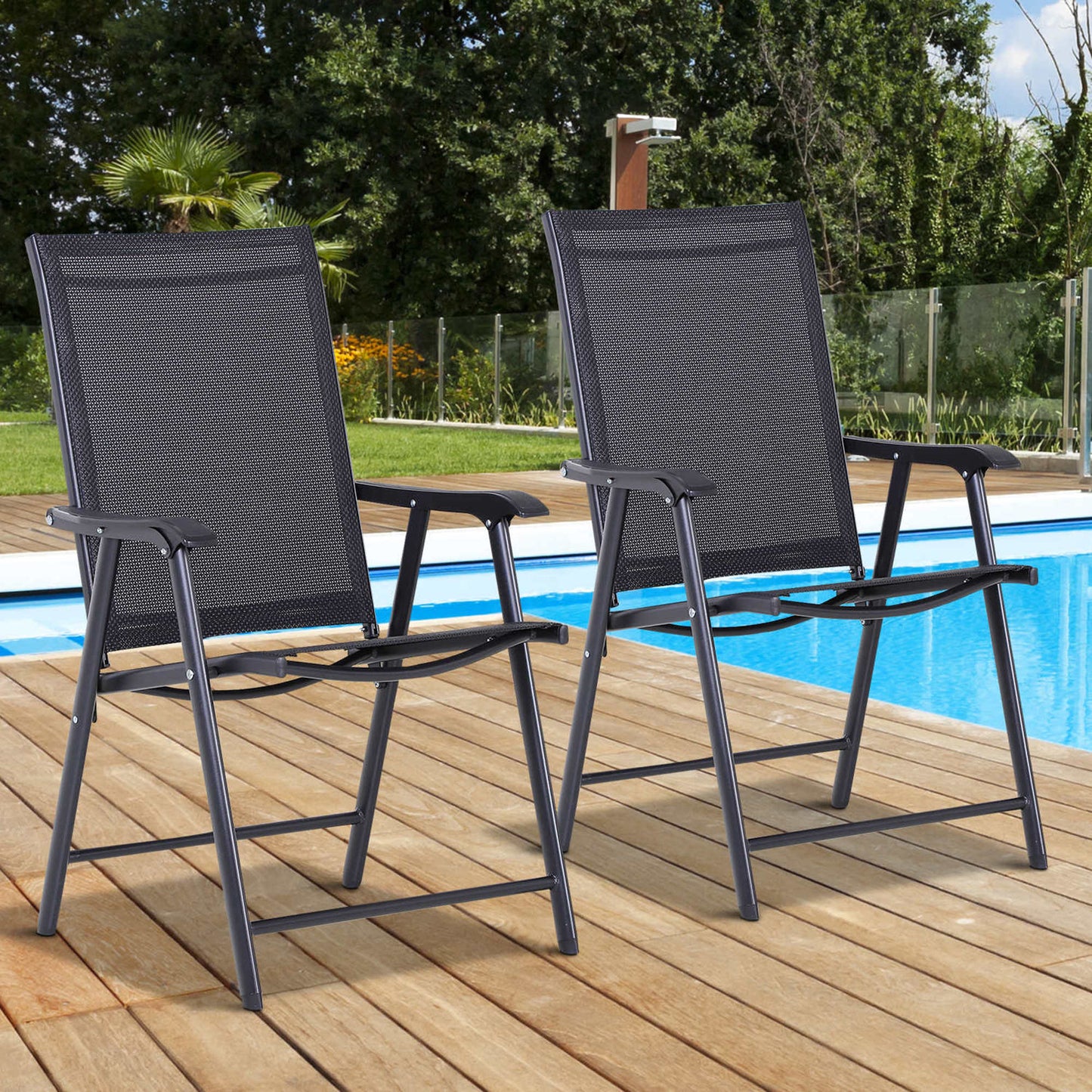 Chaises pliantes de patio avec accoudoirs lot de 2