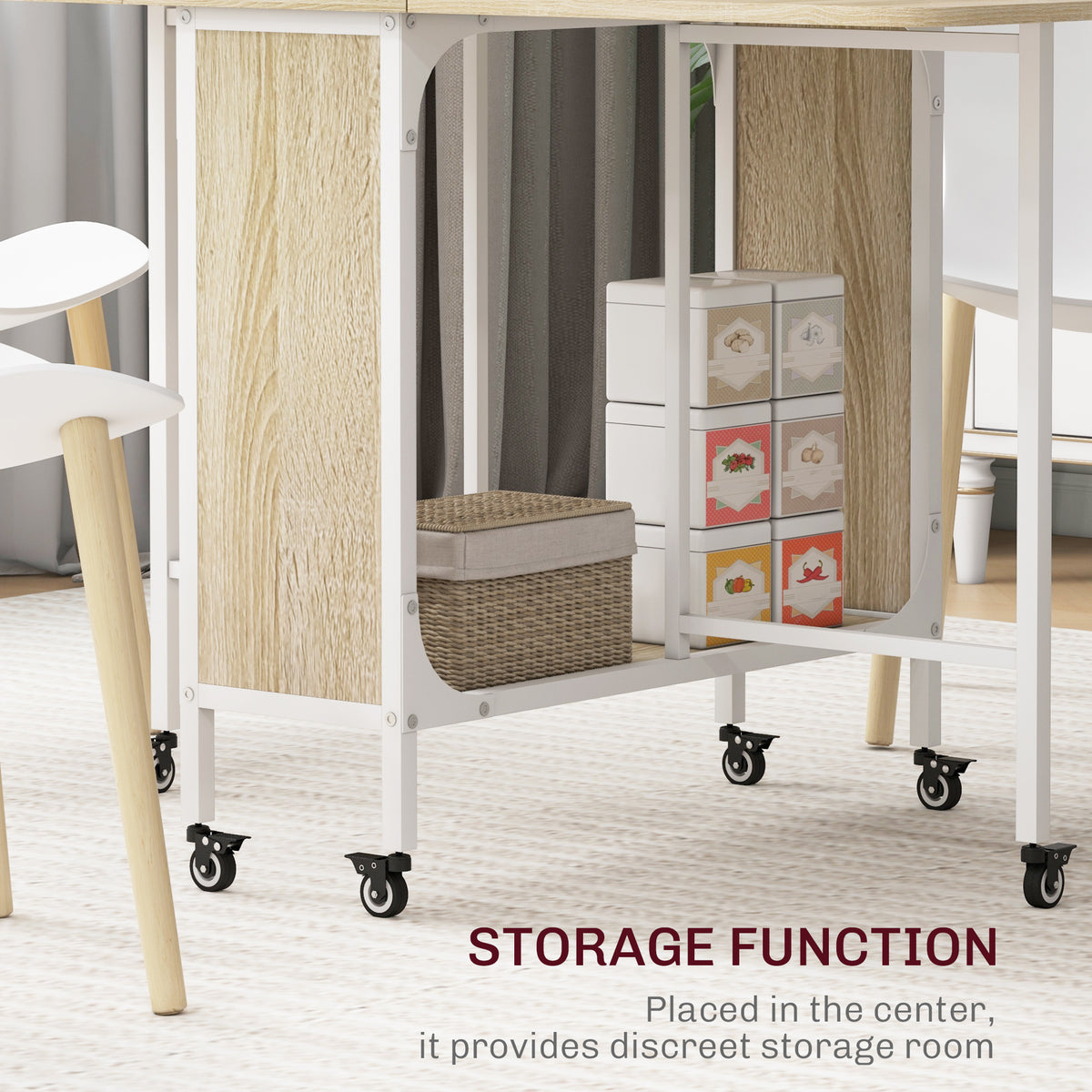 Table à manger pliante extensible avec tablette et roulettes
