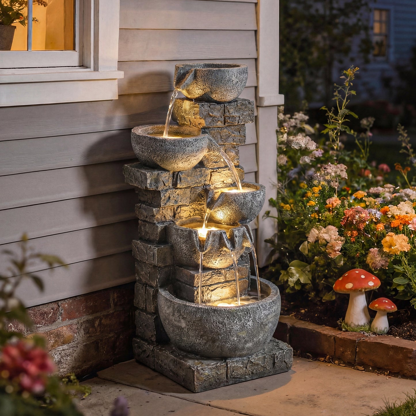 Fontaine d'eau extérieure 5 niveaux avec éclairage DEL 80 cm