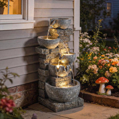 Fontaine d'eau extérieure 5 niveaux avec éclairage DEL 80 cm