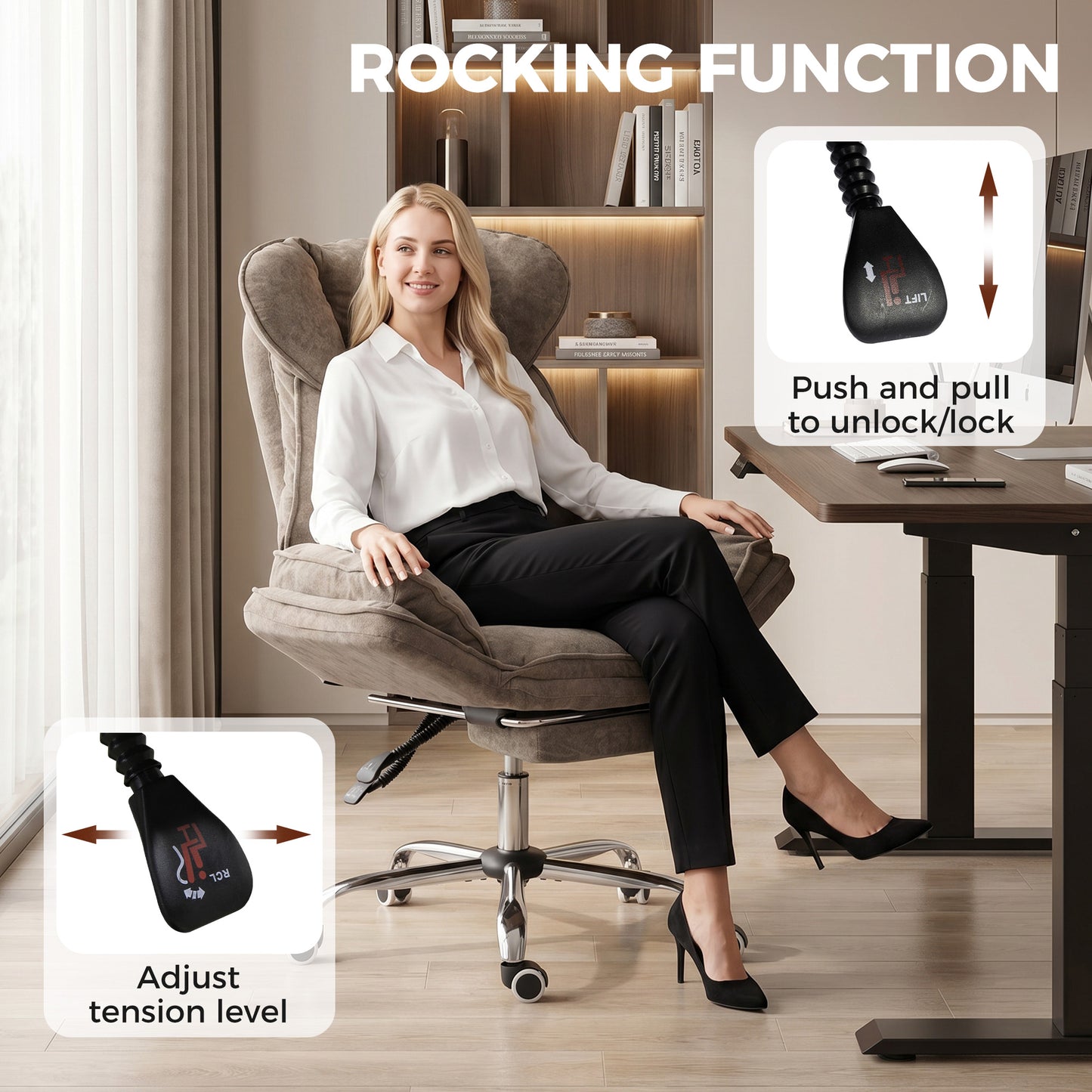 Chaise de bureau inclinable velours avec repose-pieds