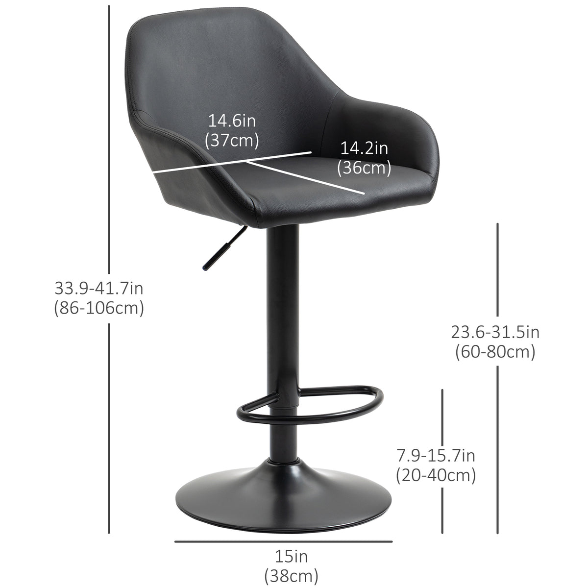 Ensemble 2 tabourets de bar ajustables — cuir PU