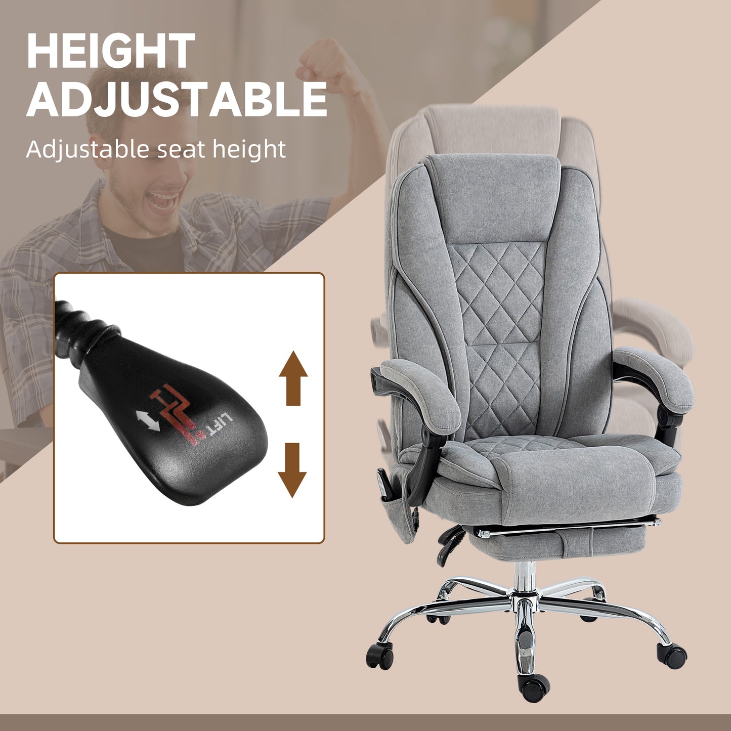 Chaise bureau massage inclinable avec repose-pieds ajustable