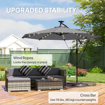 Parasol déporté solaire LED 295 cm avec éclairage