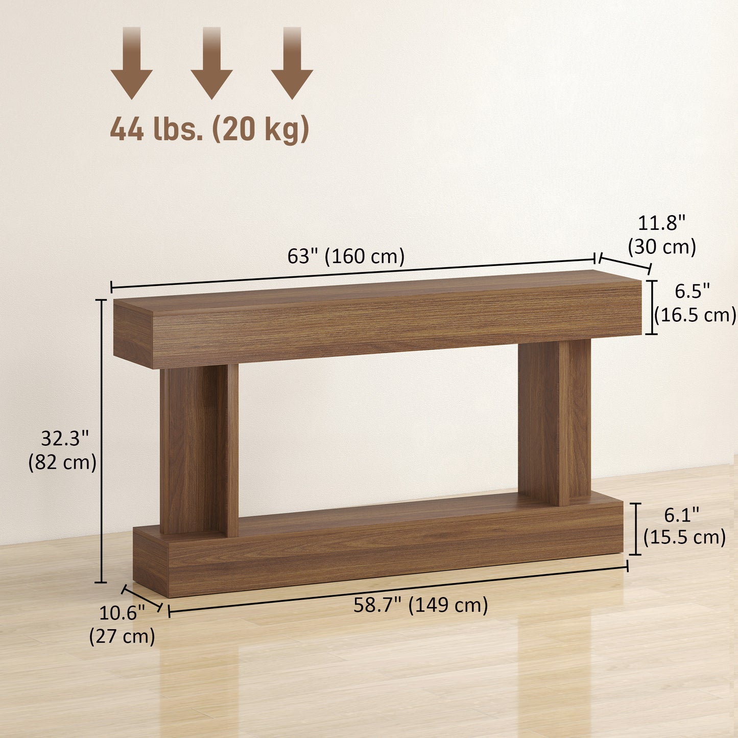 Table console vintage avec tablette inférieure 160 cm