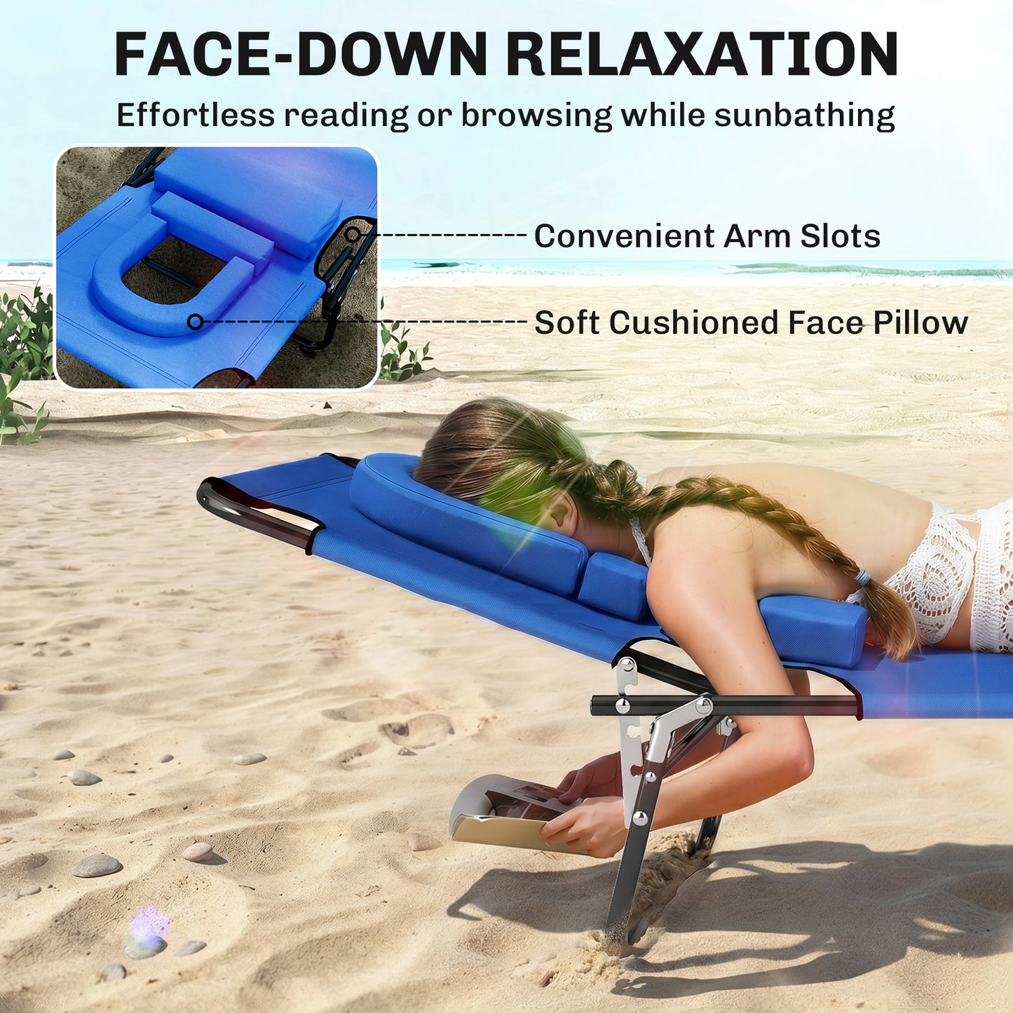 Chaise longue pliable avec trou visage 3 positions