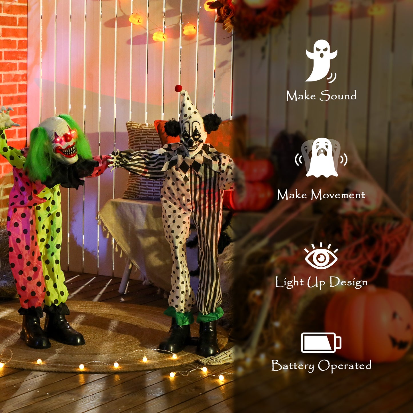 Décoration Halloween clown animé empilable yeux LED