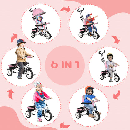 Tricycle 6-en-1 pour tout-petits avec panier et harnais