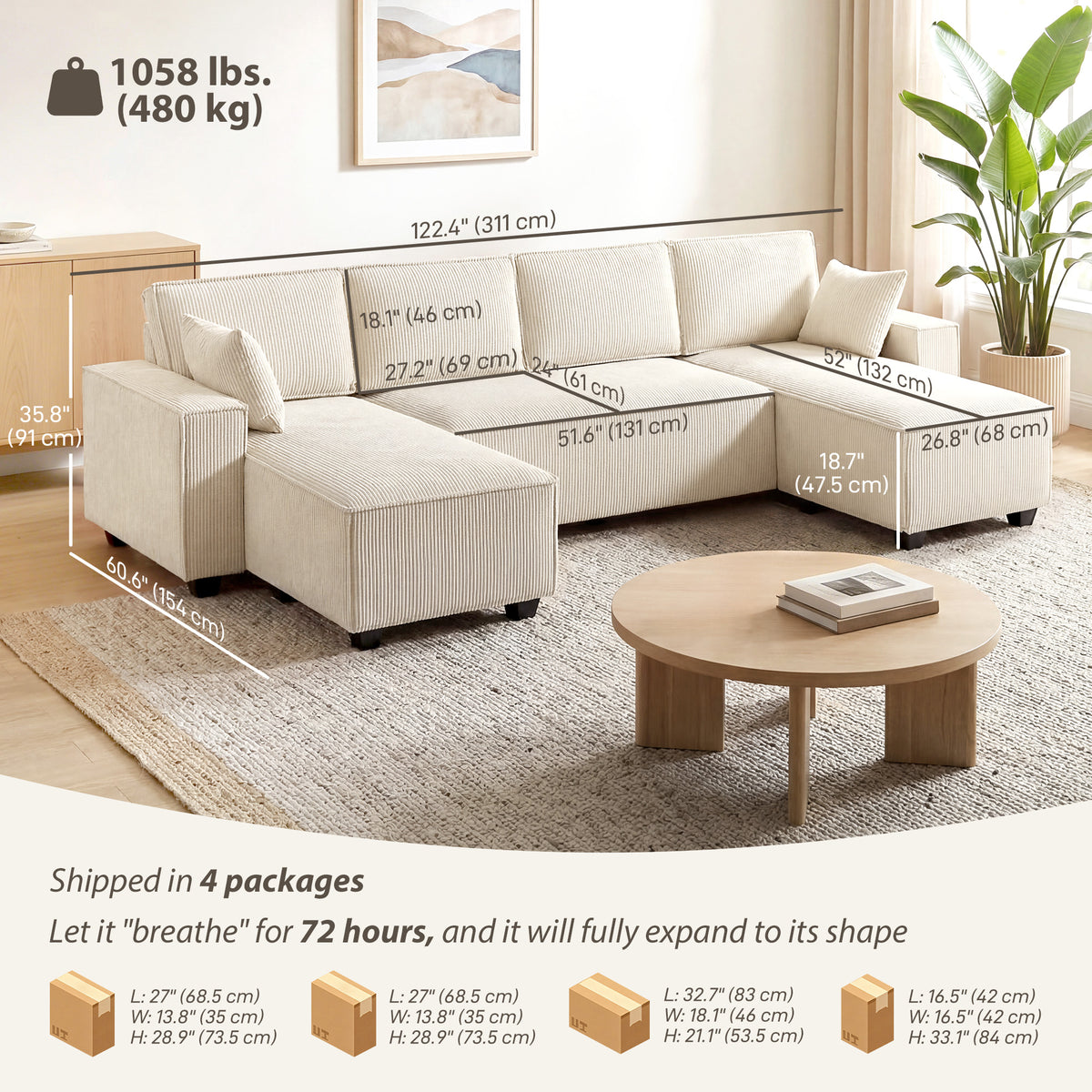 Canapé sectionnel modulaire en U avec doubles chaises