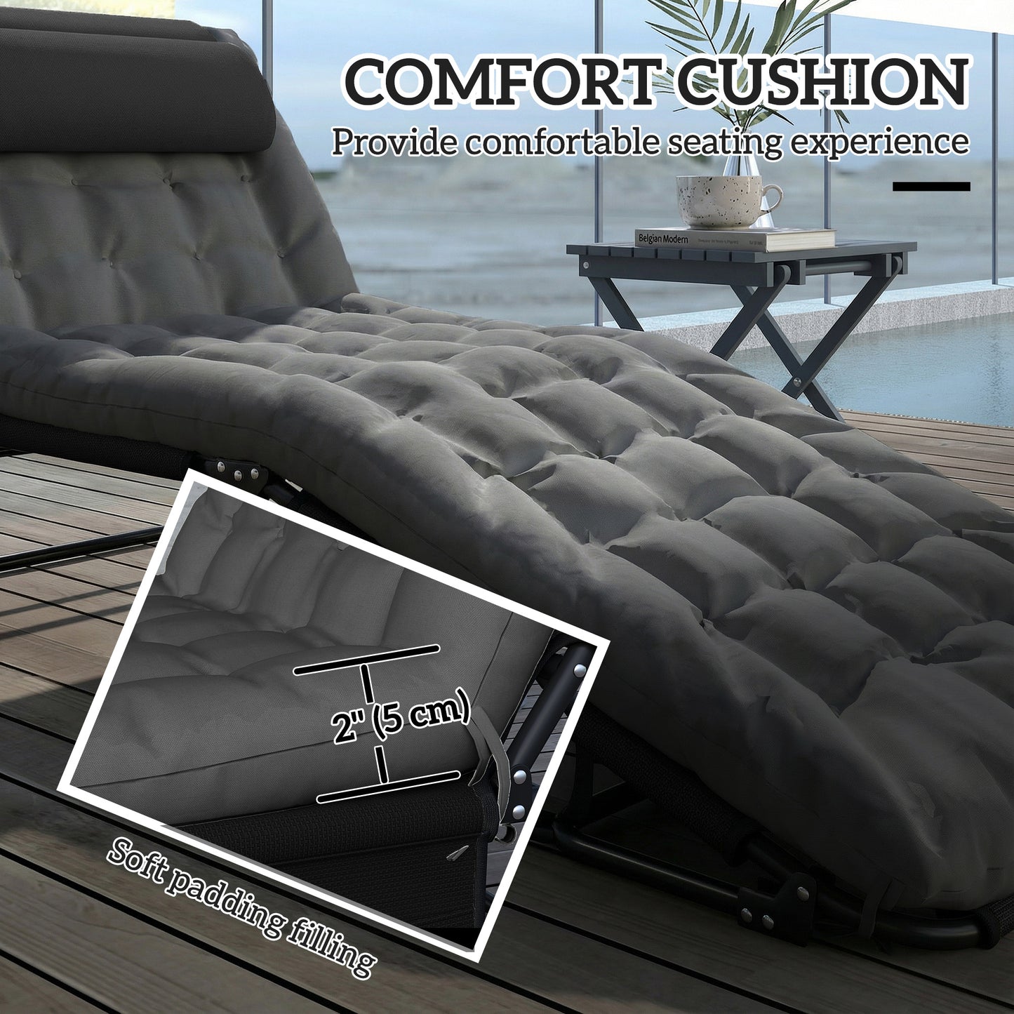 Chaise longue pliante 4 positions avec coussin