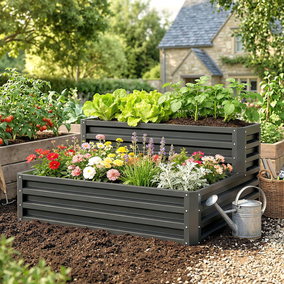Jardinière surélevée 2 niveaux acier galvanisé 119 x 102 cm