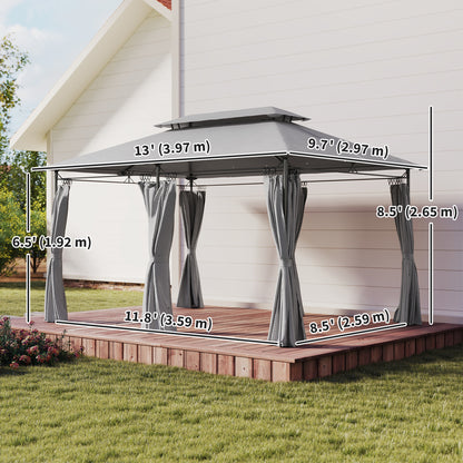 Gazebo de patio double toit avec rideaux 3 x 4 m