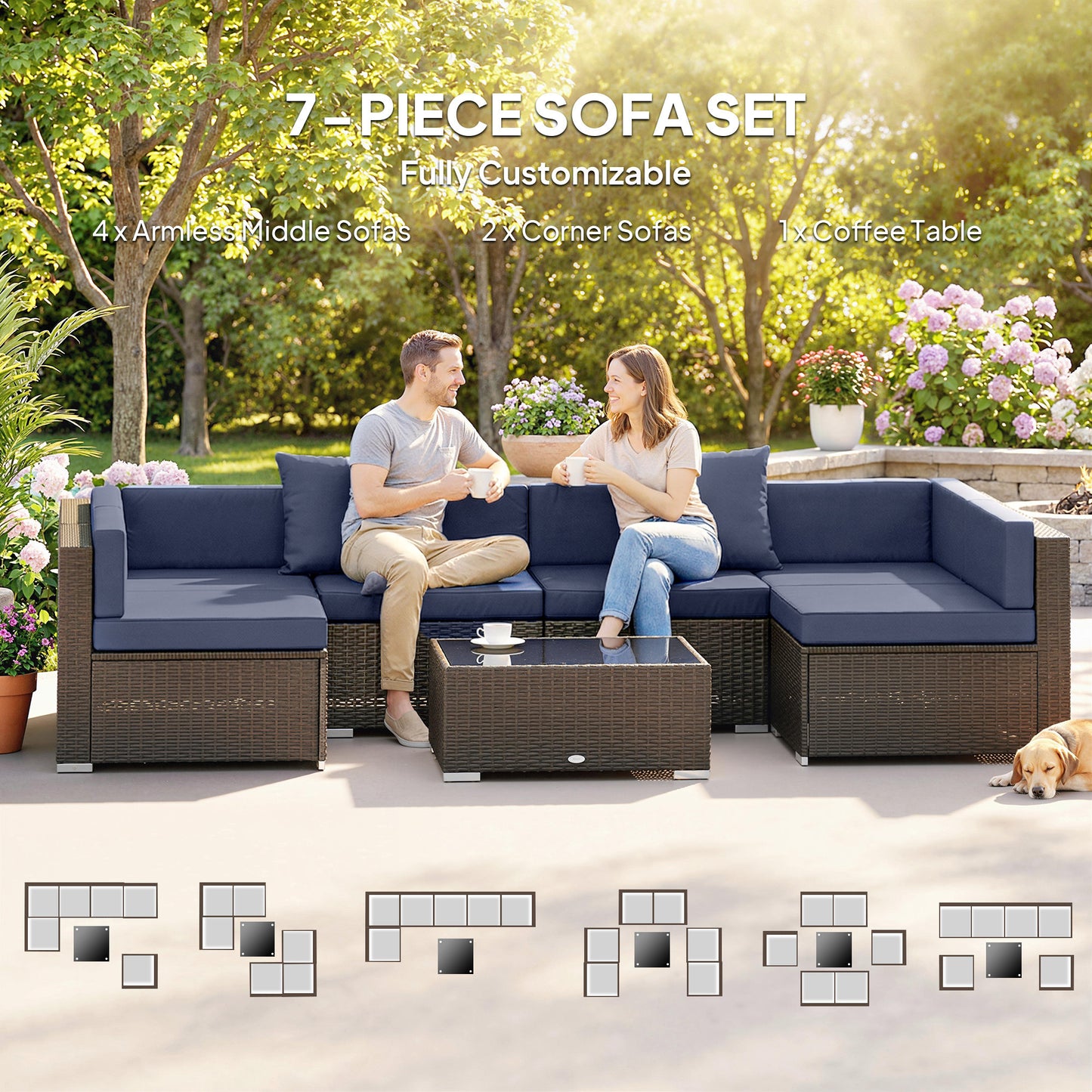 Ensemble de meubles de patio 7 pièces rotin modulaire