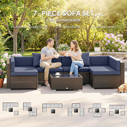Ensemble de meubles de patio 7 pièces rotin modulaire